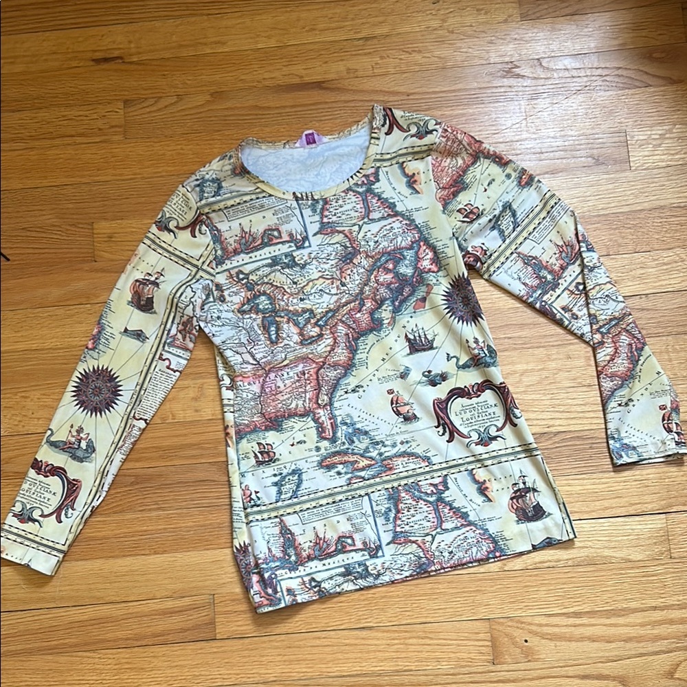Unique Vintage Map long sleeve top.